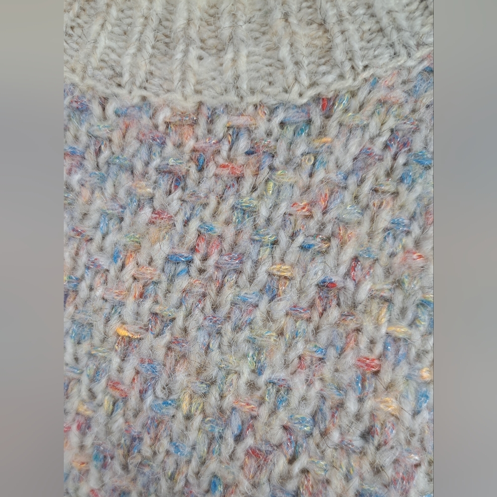 Design Lab Lord & Taylor Comfy Knit Sweater Cropped Woven Colorful Oatmeal Small - Picture 11 of 16